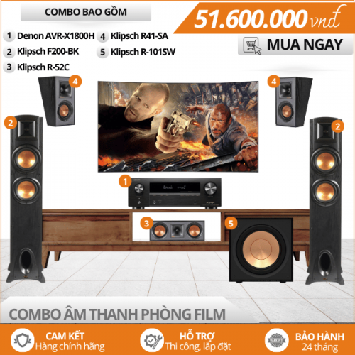 Cấu hình âm thanh phòng film 5.1 Denon AVR X1800H - Klipsch F200-BK
