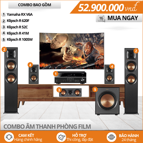 Bộ dàn âm thanh phòng film 5.1 Yamaha RX V6A - Klipsch R 620F