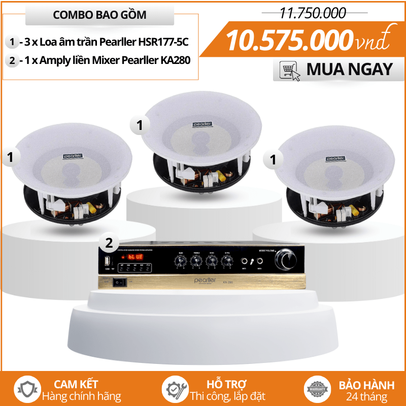 Bộ 3 loa âm trần Pearller HSR177-5C - Bộ loa nghe nhạc gia đình