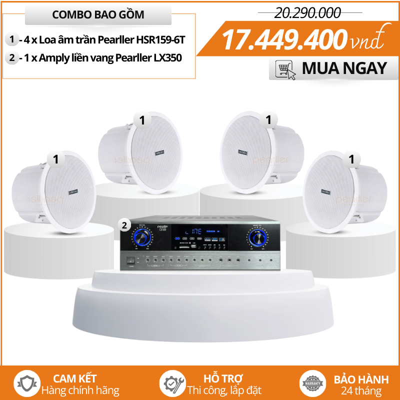 Dàn 4 loa âm trần phát nhạc thương mại - Pearller HSR159-6T
