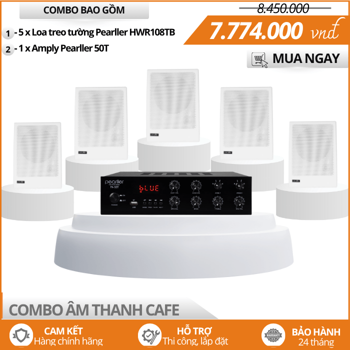 Hệ Thống Loa Treo Tường Mini Cho Cafe Pearller HWR108TB