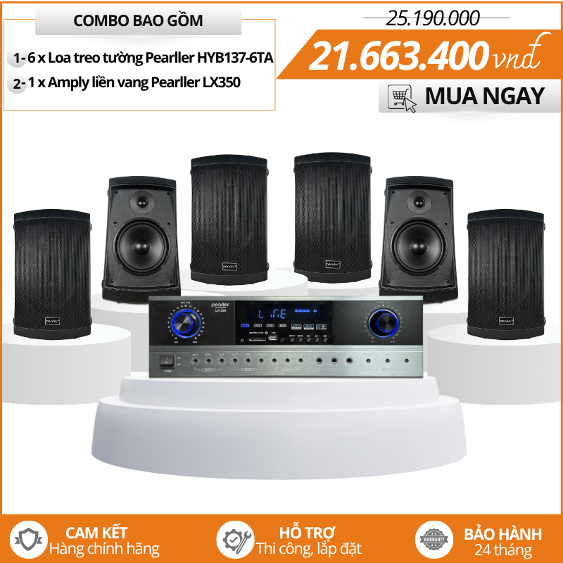 Bộ Loa Treo Tường Chống Nước - Chống Ẩm Pearller HYB137-6TA