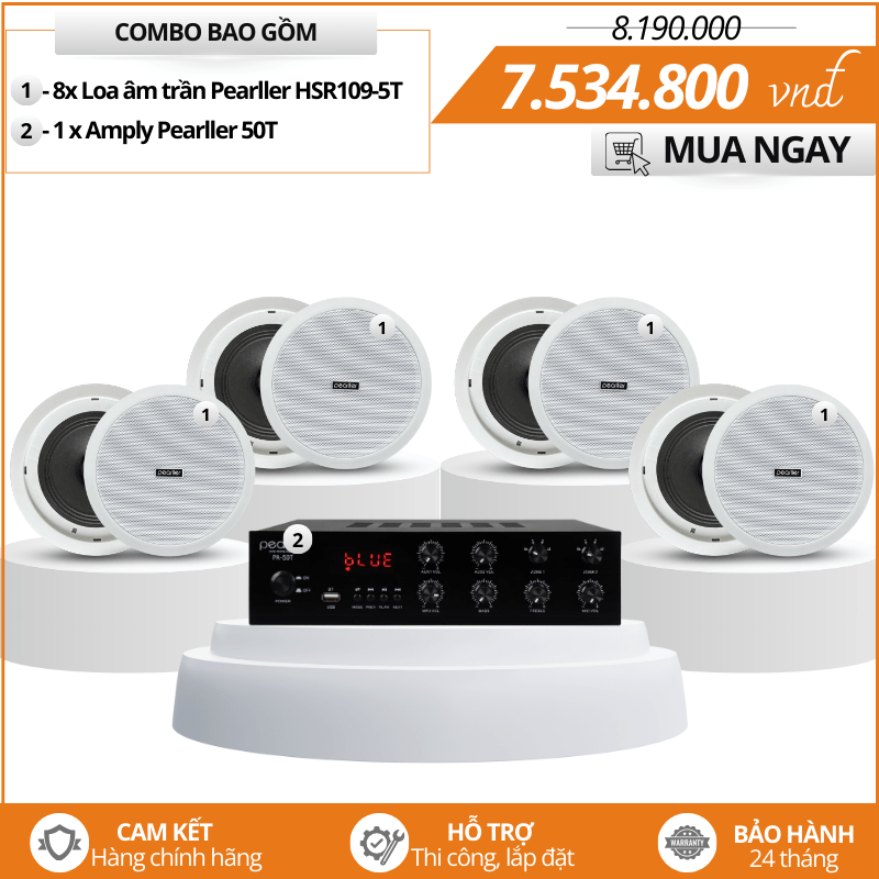 Bộ 8 loa âm trần Pearller HSR109-5T - Nghe nhạc nhẹ nhàng