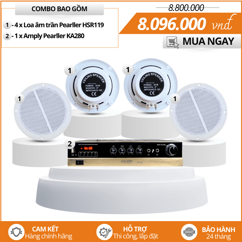 Bộ loa âm trần giá rẻ Pearller HSR119 - Bộ loa âm trần cho spa