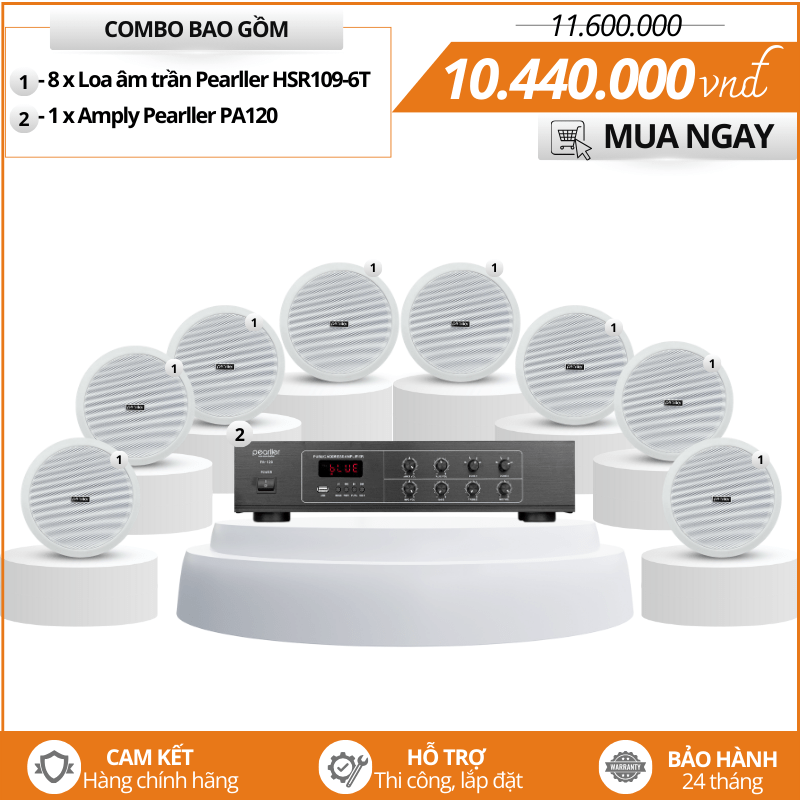 Hệ thống loa âm trần nghe nhạc - Bộ 8 Pearller HSR109-6T